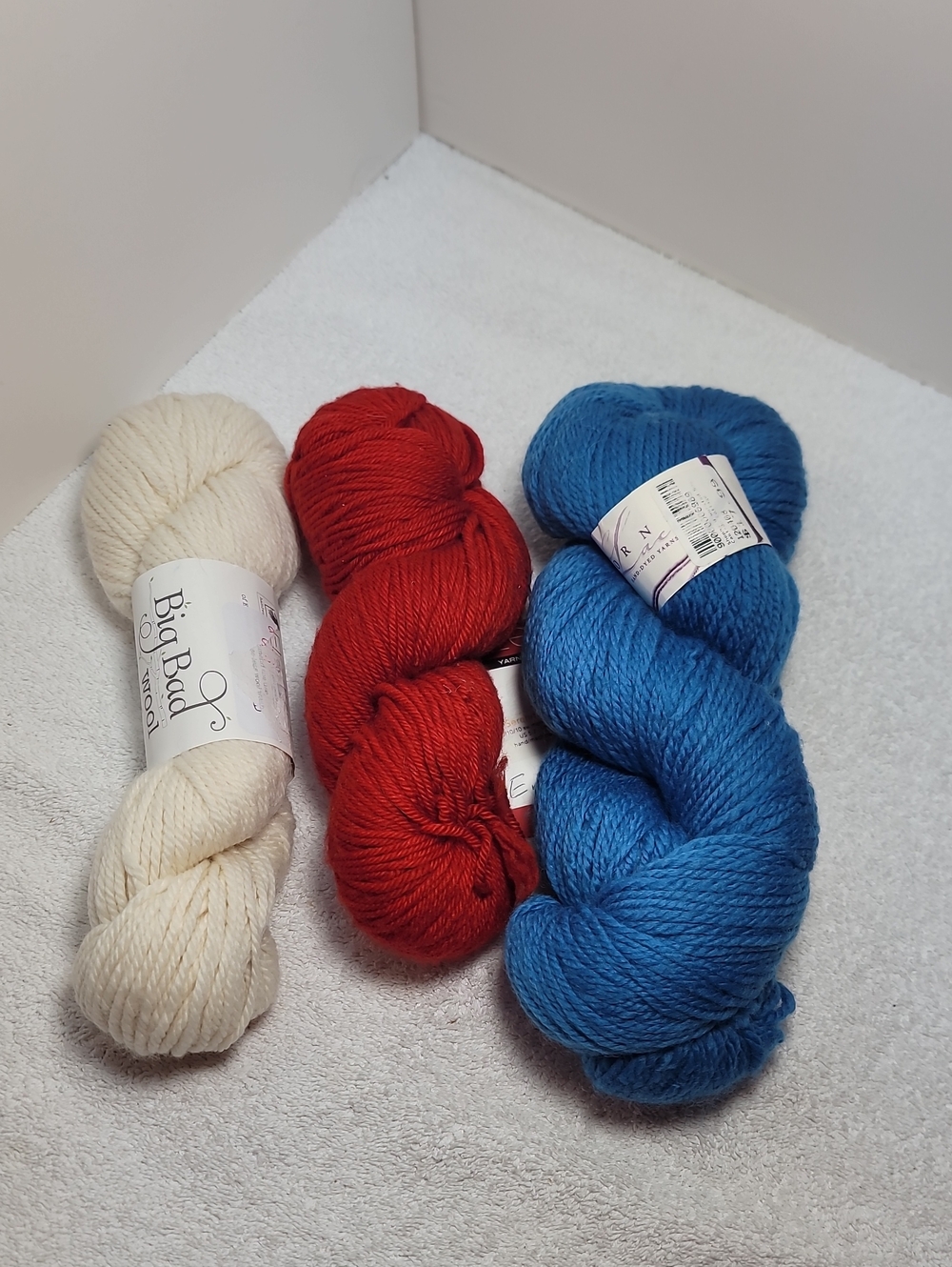 Hand-Dyed Yarn Skeins Trio - Cream, Red, Blue - NWT